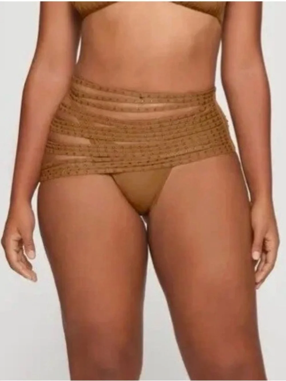 Skims NWT Strappy Swim Cover Up Studded Rhinestone Skirt Layered Waist Tan 4X
